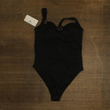Swim Solutions Tummy-Con Chevron Texture One Piece Swimsuit Black 10