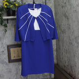 Ny Collection Colorblock 3/4 Sleeve Jacket Dress Set Cobalt Blue / White 16W