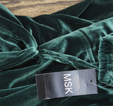 MSK Womens Long Sleeve Belted Waist Stretch Velvet Shift Dress Emerald Green L