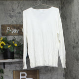 JM Collection Button-Cuff V-Neck Sweater 100126757MS Neo Natural Off White L