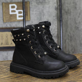 DKNY Girls Studded Lace Up Combat Boots Black 12T