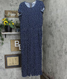 Time and Tru Ruffle Sleeve Tie Back Unlined Jumpsuit Blue / White Polka Dot XXL