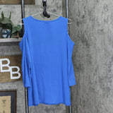 Susan Graver Womens Textured Liquid Knit Cold Shoulder Top Anchor Blue 2X