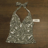 DKNY Womens Halter V-Neck Shirred Tankini Top Swim Jungle Palm Green Multi L