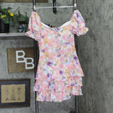 City Studios Juniors Tiered Tie-Bodice Dress Pink Multi 3