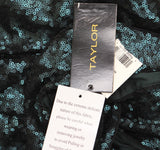 Taylor Sleeveless Stretch Mesh Sequin Cinched Waist Gown Dress Bottle Green 2