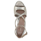 Naturalizer Alicia Block Heeled Sandal Faux Leather Silver Sand Gray Brown 8W