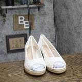 Bandolino Womens Nuri Slip On Peep Toe Wedge Heels BNNURI7 White 11M