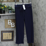 Ny Collection Womens Petite Cropped Pull On Pants with Sash Navy Blue PL