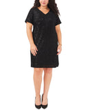 Vince Camuto Womens Plus Size V-Neck Short-Sleeve Sequin Dress 92522723