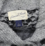 Universal Thread Fair Isle Henley Shawl Collar Jacquard Knit Sweater Dark Gray L