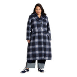 Ava & Viv Plaid Shawl Collar Button Down Heavy Winter Belted Coat Plaid Blue 2X
