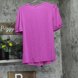 NY Collection Womens Knit Mesh Inset Puff Short Sleeve Top Magenta Purple M