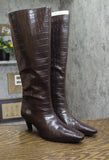 INC International Concepts Mid-Heel Knee High Boots Kitten Heel Brown Croc 8M