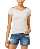 Polly & Esther Juniors Striped Scoop-Neck Skimmer T-Shirt Gray Multi XS