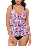 Swim Solutions Printed Tiered Fauxkini One-Piece Swimsuit Magenta Purple 14