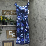 City Studios Womens Printed Off-The-Shoulder Midi Dress 5126AH9AT3 Navy Blue 5/6