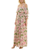Taylor Womens Floral-Print Cold-Shoulder Gown Pink Multi 16