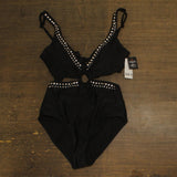 Bar III Womens Tell Me About It Studded One Piece Swimsuit Black / Siver M