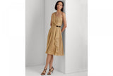 Lauren Ralph Lauren Womens Buckle-Trim Metallic Chiffon Dress Birch Tan Gold 14