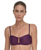 DKNY Shirred U-Wire Bandeau Bikini Top DIMTS403 Port Purple L