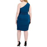 Emerald Sundae Womens Plus Size Ruched Midi Sheath Dress Peacock Blue Green 22W