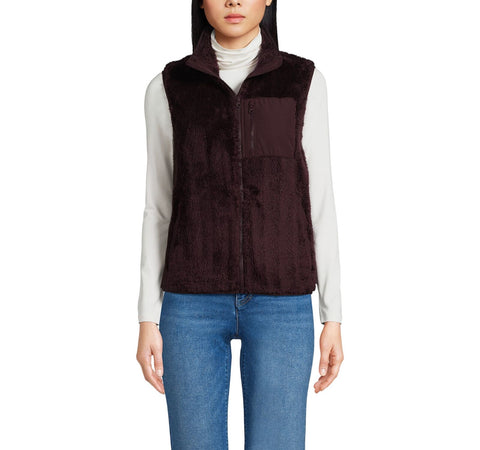 Lands' End Womens Cozy Sherpa Fleece Vest 547681 Dark Plum Purple M