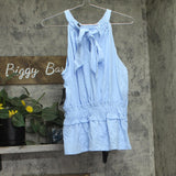 INC International Concepts Womens Knit Smock-Waist Halter Top Dutch Canal Blue L
