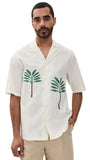Officine Generale Palm Tree Camp Cuban Embroidered Shirt Ecru Off White S