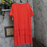White Mark Short Sleeve V-Neck Tiered Ruffle Hem Knit Dress PS3880-04/3X Red 3X
