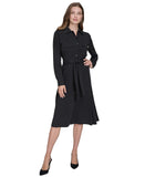 Halston Womens Wear to Work Collared V-Neck Long Sleeve Dress HD4H8ACL Black 14