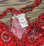 American Rag Cie Bandana Paisley Braided Straps V Neck Tunic Top Red / Multi S
