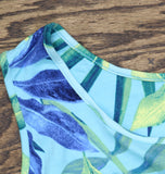 Denim & Co. Knit Palm Print Sleeveless Tank Top Blue Multi L