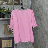 Jones New York Elbow Ruffle Sleeve Crew Neck Top Azalea Pink / Nyc White XL