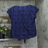 Jones New York Crewneck Textured Blouse Shirt Top Pacific Navy Blue S
