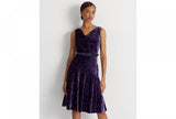 Lauren Ralph Lauren Women's Floral Velvet Belted Cocktail Dress Purple 2