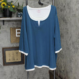 Women Within Womens Knit Long Sleeve Tunic Shirt Top Blue / White 4X