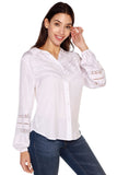 Belldini Womens Button Up Long Sleeve Work Lace Insets Blouse Top White M