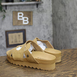 Bearpaw Criss-Cross Strappy Faux Leather Slip-On Sandals Iced Coffee Brown 11M