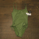 Salt + Cove Juniors Lurex Open-Back Scoop-Neck One-Piece Swimsuit Olive Green XS