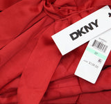 DKNY Petite Satin Flutter Tiered Sleeve V Neck Fit Flare Dress XD4ITB82 Red 8P
