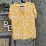 ELLA Rafaella Paisley Print Lace-up Short Sleeve Tee Shirt Cadmium Yellow 1X