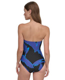 DKNY Womens Shirred One-Piece Swimsuit DIMMS605 Brush Stroke Blue Multi M