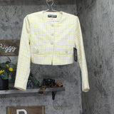 Karl Lagerfeld Cropped Tweed Elegant Boucle Jacket Freesia Yellow / Soft White 2