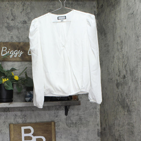Sam & Jess Womens Woven Petite Puff-Sleeve Top New Ivory Off White PL