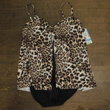 Swim Solutions Size Knotted Flyaway Fauxkini One-Piece Swimsuit Brown Animal 20W