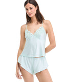 INC International Concepts Lace-Trim Satin Cami Lounge Top Clear Dew Green XS