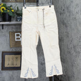DG2 by Diane Gilman Embroidered Cropped Slit Boot-Cut Jean Eggshell Off White 14