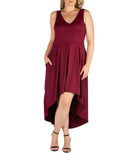 24seven Comfort Apparel Womens Plus Size High Low Party Dress Burgundy Red 3X