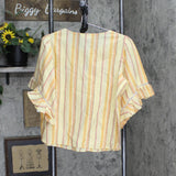 Woven Striped Tie Front Lurex Blouse Shirt Top Yellow Multi See Measuremets